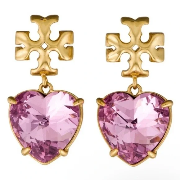 NWT authentic Tory Burch Gold and Pink Heart Earrings - Picture 3 of 4